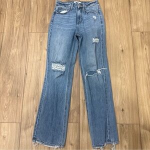 Ceros Distressed Straight Leg Jeans Light Wash Ripped Denim High Waist Size 26
